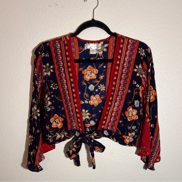 Band of Gypsies Boho Floral Tie-Front Blouse – Size S - Picture 1 of 6